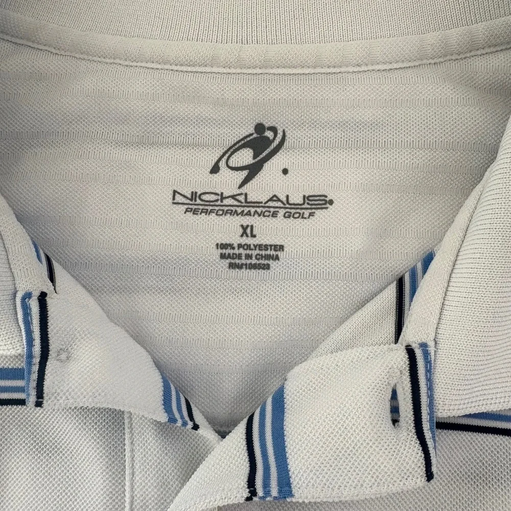 Nicklaus‎ Performance Golf Polo Shirt Men's XL Striped White Blue